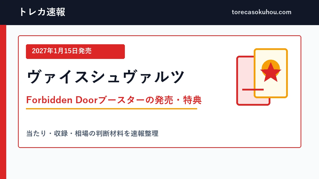 ヴァイスシュヴァルツ Forbidden Doorブースターの一般発売日と特典条件を示す図解